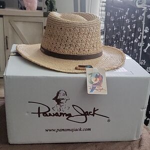 Panama Jack Natural Straw Hat with Dark Brown Band